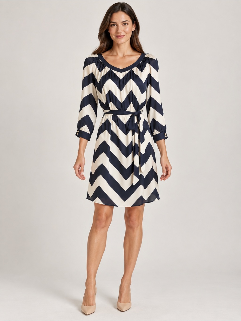 Vineyard Vines Navy & White Chevron Silk Dress Size 6
